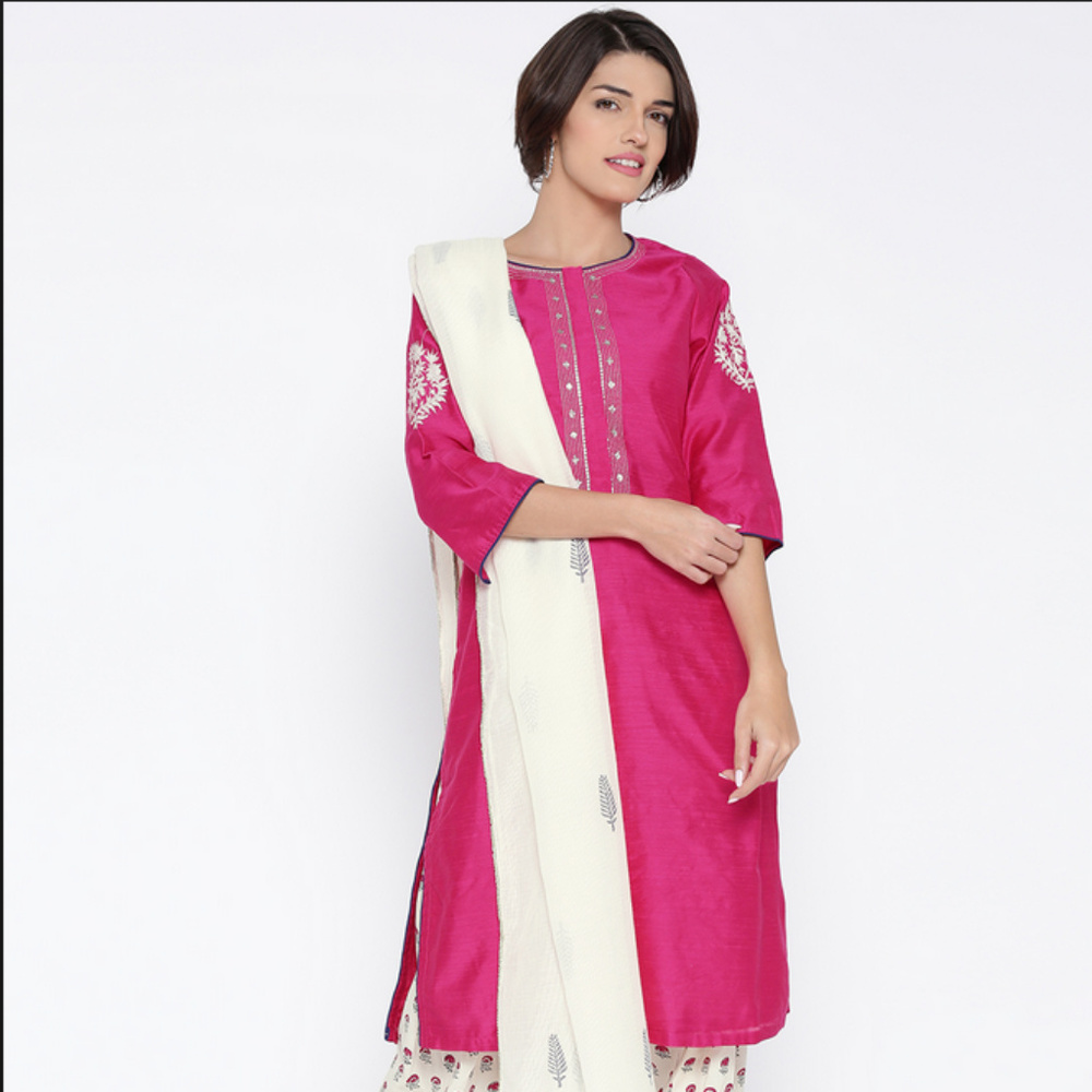 Biba Pink & White Salwar Suit with Dupatta